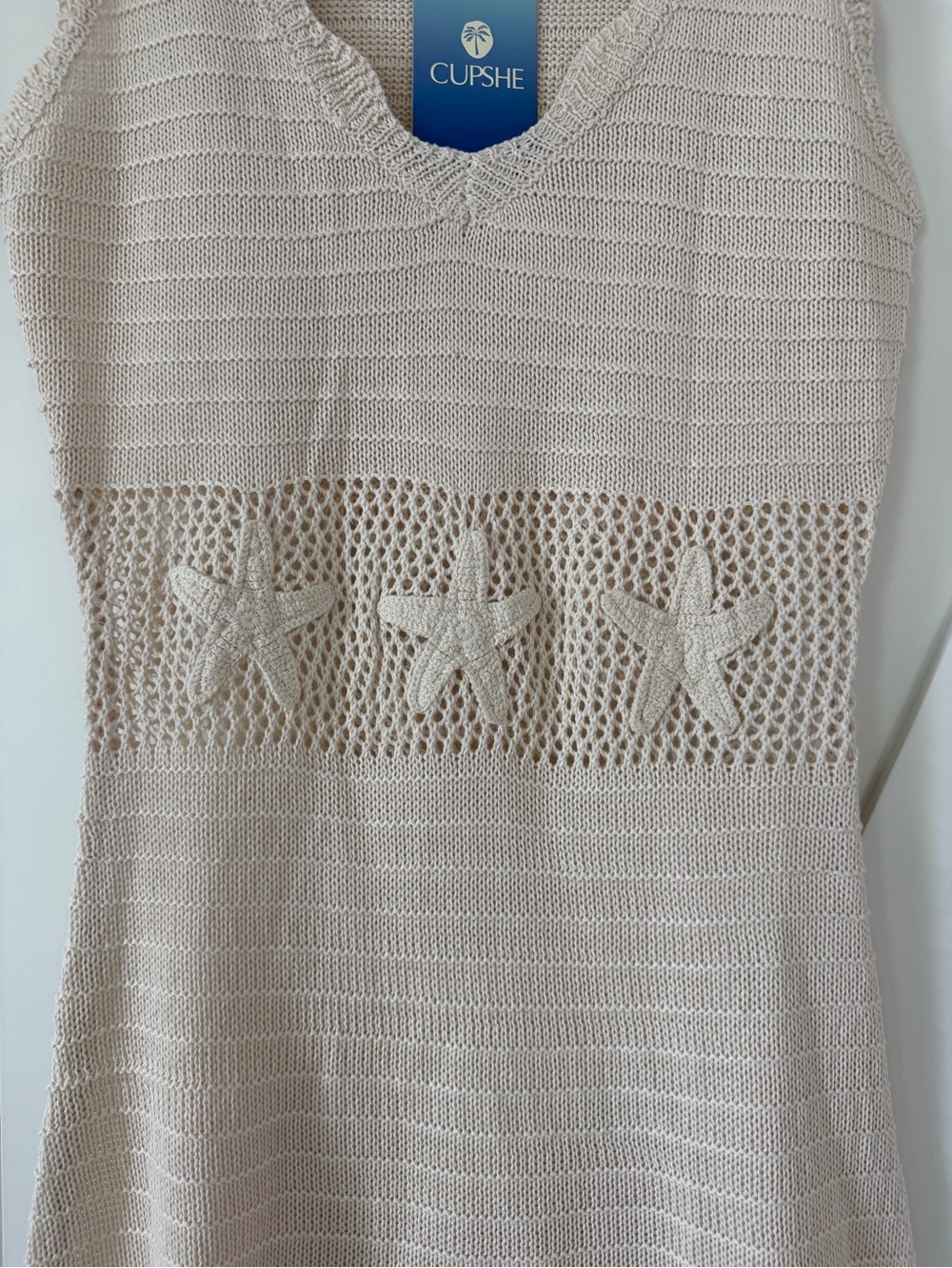 Cupshe Starfish Beige Crochet Cover-Up Mini Dress - Picture 3 of 8